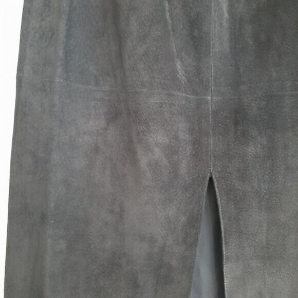 DANIER | 100% Genuine Suede Leather Maxi Long Length Skirt Back Slit Black Sz XS - Picture 11 of 16